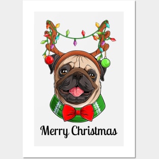 Merry Christmas Cute Pug design Posters and Art